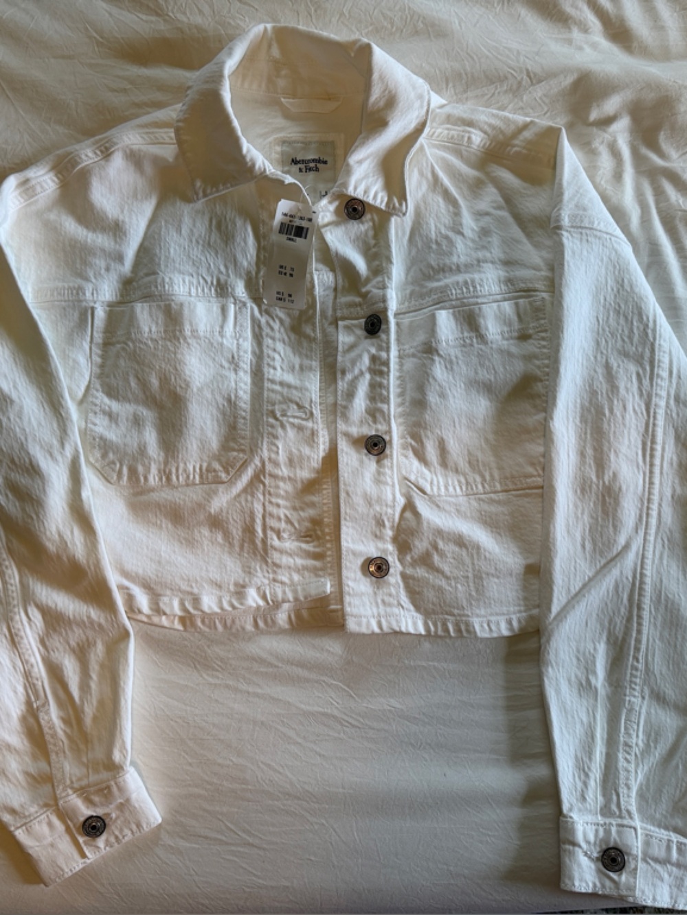 Abercrombie & Fitch Cropped White Denim Jacket